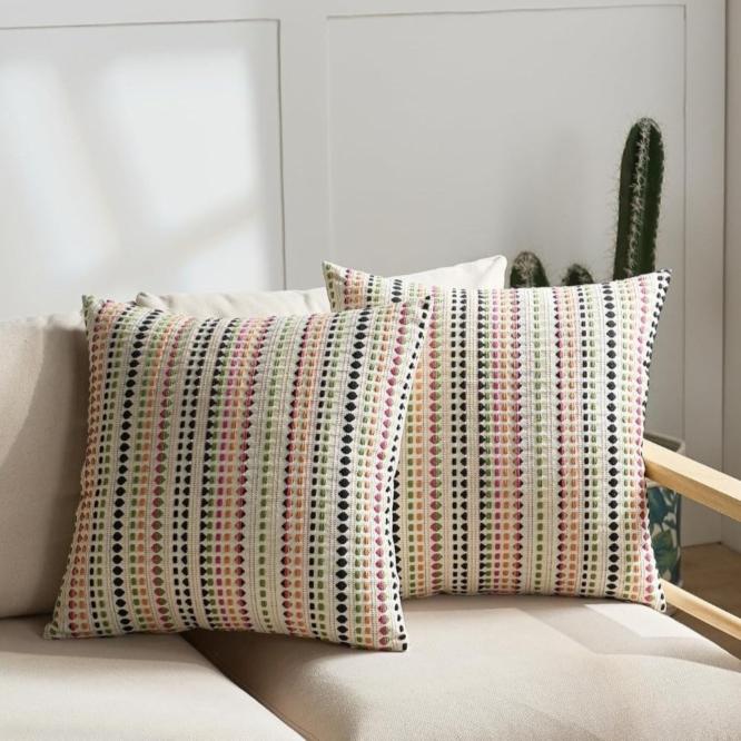 Khaki Throw Decorative Pillow Covers, Textured Striped Boho Couch Pillow Covers,Neutral Farmhouse Cushion Cover for Couch Sofa