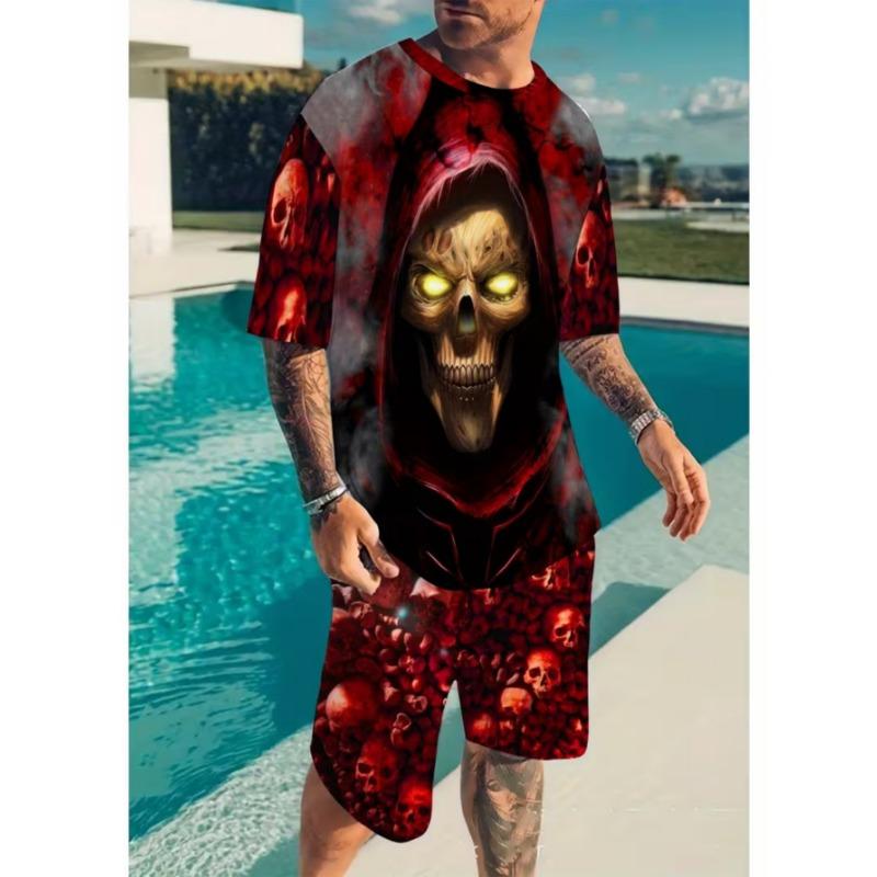 Urban street fashion trend men's round neck short sleeved shorts set, outdoor simple casual and comfortable