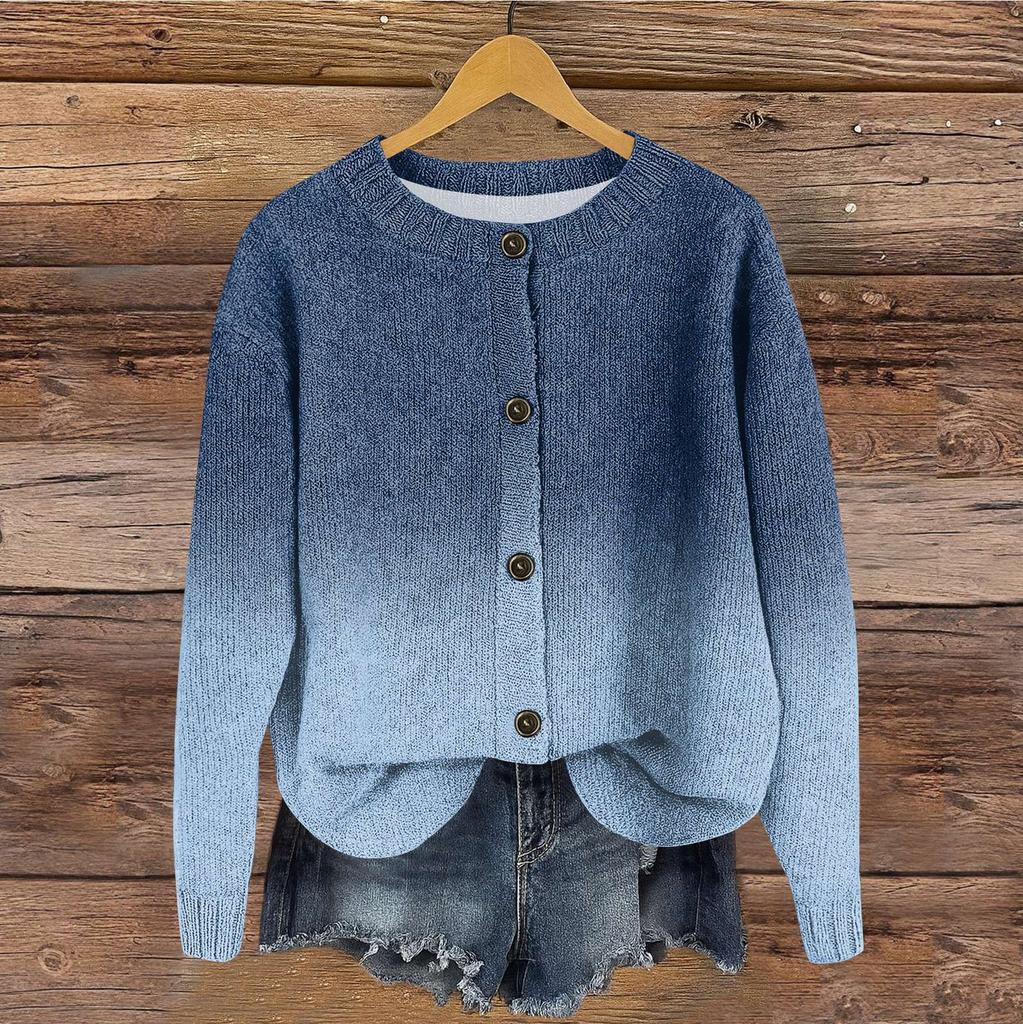 Women's Vintage Knit Button Gradient Print Cardigan Jacket