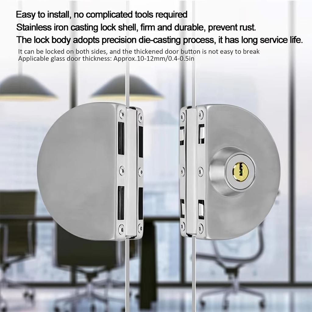 Nadaje się do szkła 1/2" o grubości 10 mm do 12 mm, stal nierdzewna, podwójny rygiel, obrotowy, przesuwny zamek do drzwi szklanych biurowych