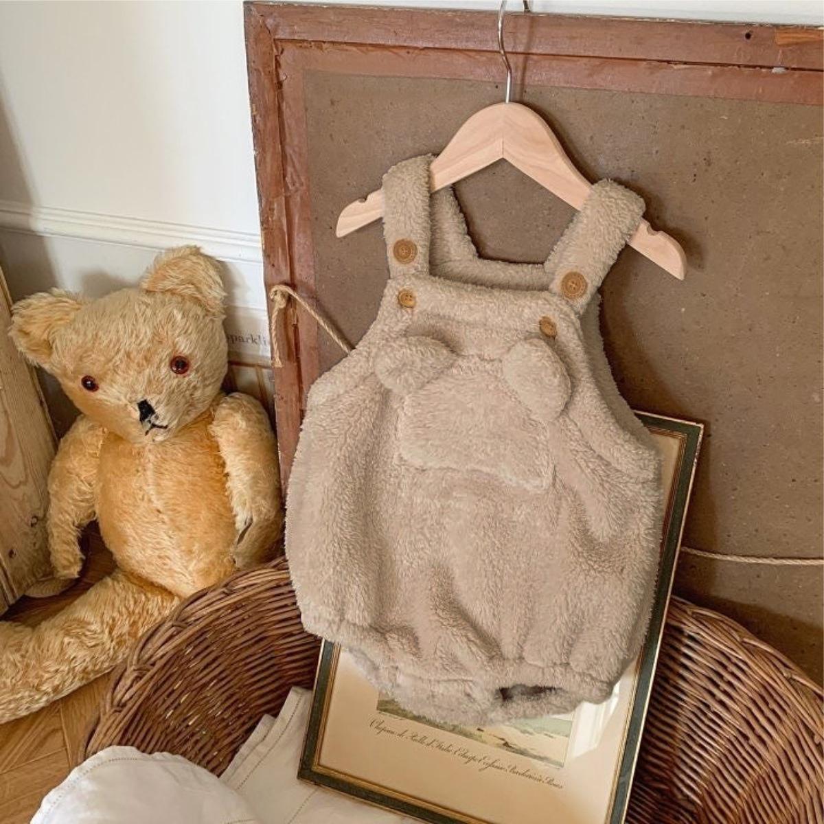 

Unisex Baby Plush Bear-Ear Romper: Thickened Autumn/Winter Jumpsuit for Infants and Toddlers 90 cm