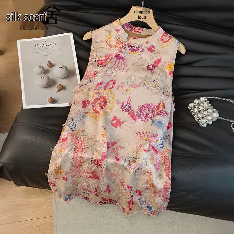 Women s New Chinese Style Printed Sleeveless Vest L