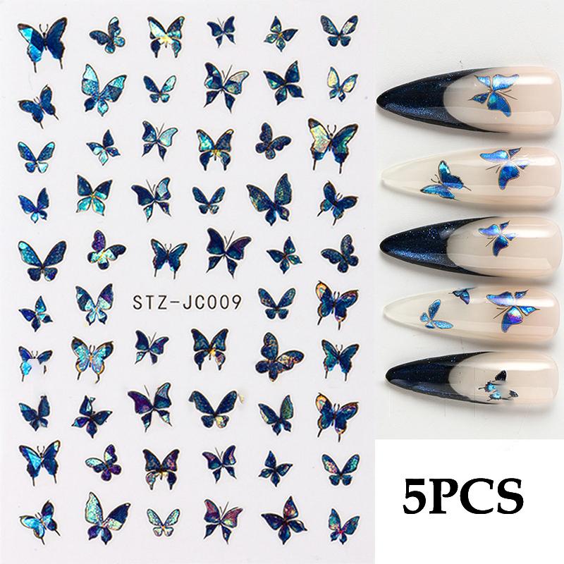 

5Pcs Trendy Cartoon Laser Glitter Nail Art Stickers Diy Self Adhesive Nail Art Decorations Pretty Manicure Decals