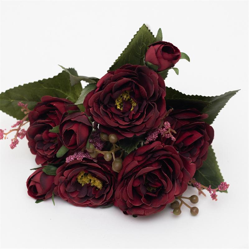 5-Petal Autumn-Colored Peony Artificial Flower Bride Bouquet Wedding Living Room Table Decoration For Vase Home Diy Fake Plants