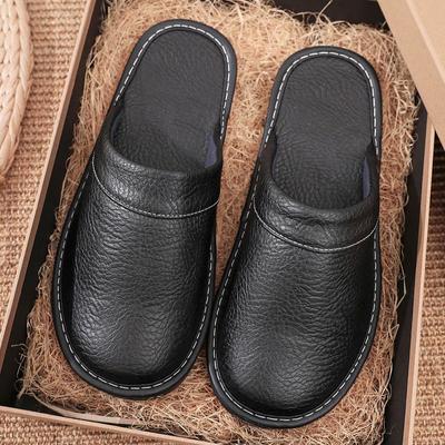 Home Leather Slippers Men and Women Spring 2024 New Non-slip Waterproof Floor Shoes Anti-odor Soft Sole Males Indoor Slides