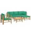 Vidaxl 6-Cz. Garden Furniture Set, Green Cushions, Bamboo