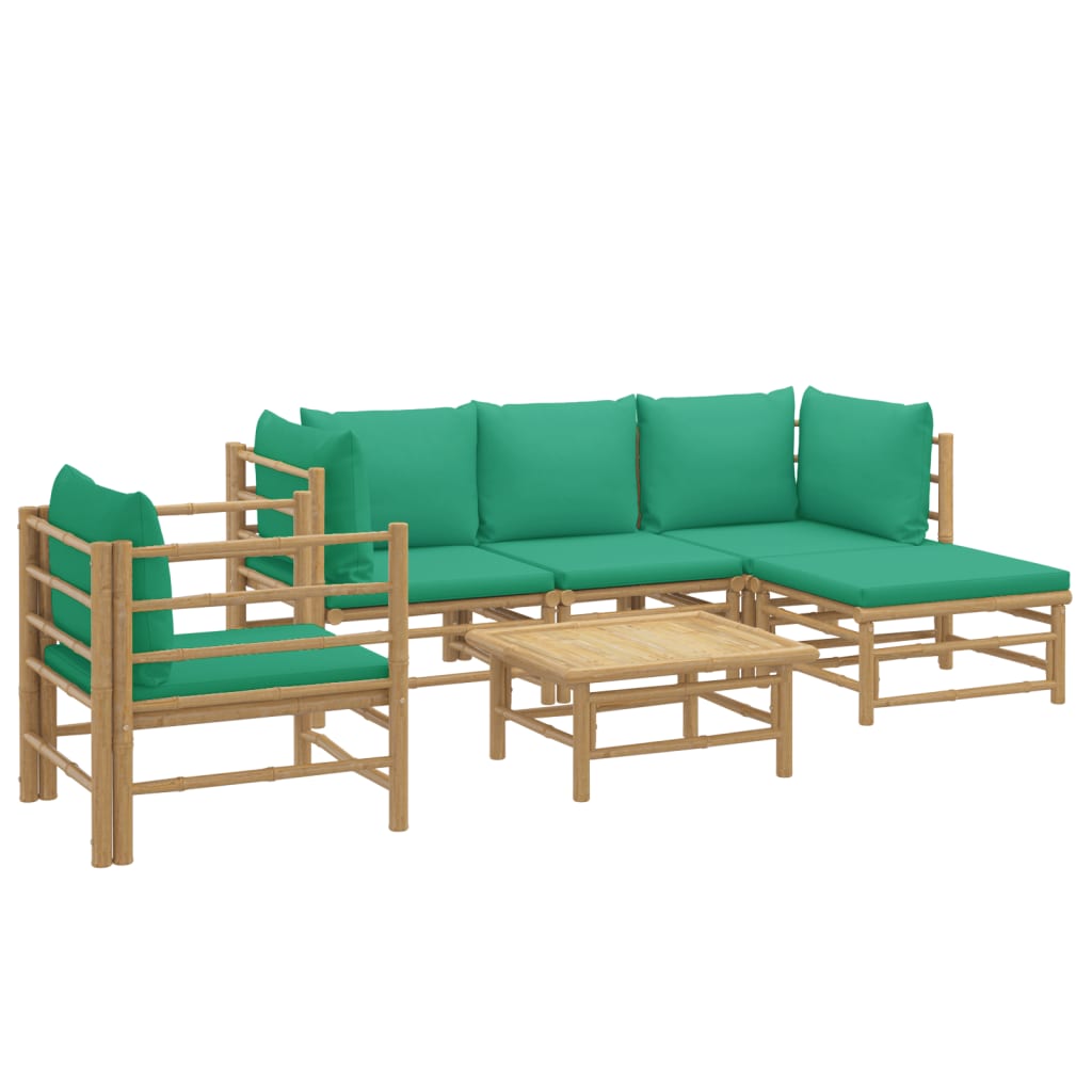 Vidaxl 6-Cz. Garden Furniture Set, Green Cushions, Bamboo