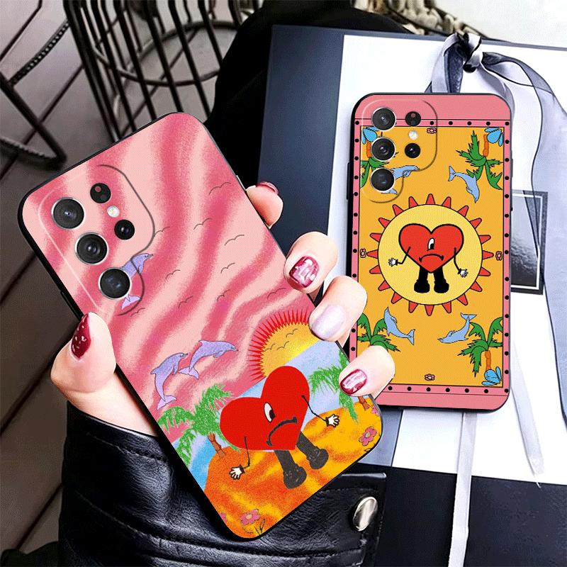 Bad Bunny Heart Soft Phone Case for Samsung Galaxy S26 S25 Edge S24 Ultra S23 Plus S22 S21 FE S20 Black Cover Back Shell