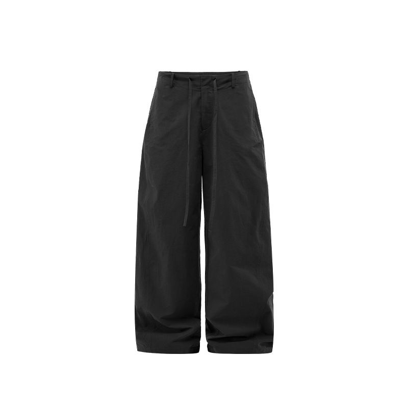 

Trendy Pure Cotton Thin Retro Machete Casual Pants Spring and Summer Lazy Wind Low Waist Sexy Wide-Leg Overalls Women Reactive Black L