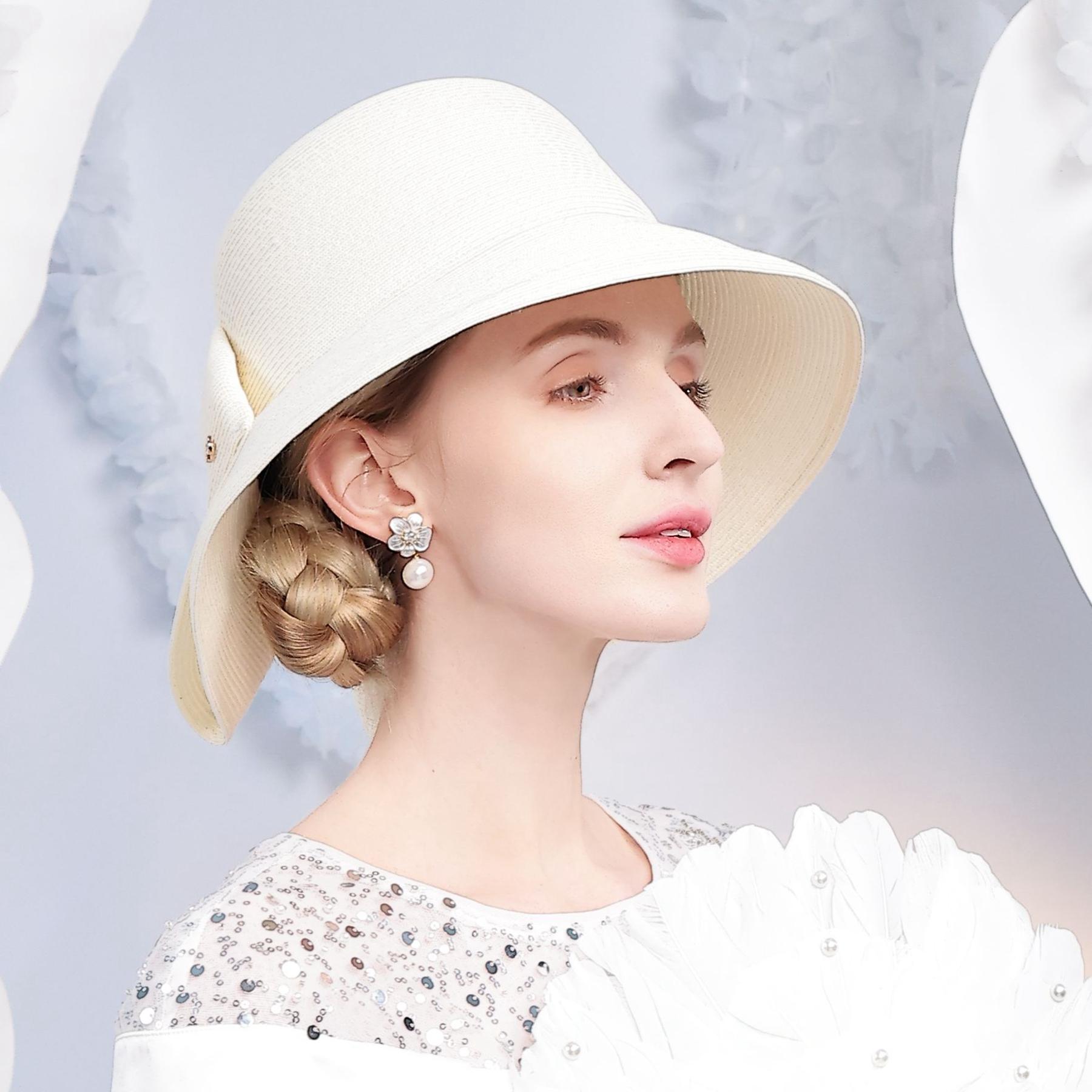 

Соломенная шляпа с широкими полями для женщин - складная пляжная шляпа с защитой от ультрафиолета и бантом, легкая дышащая шляпа от солнца для путешествий на свежем воздухе M(53-57CM) белый