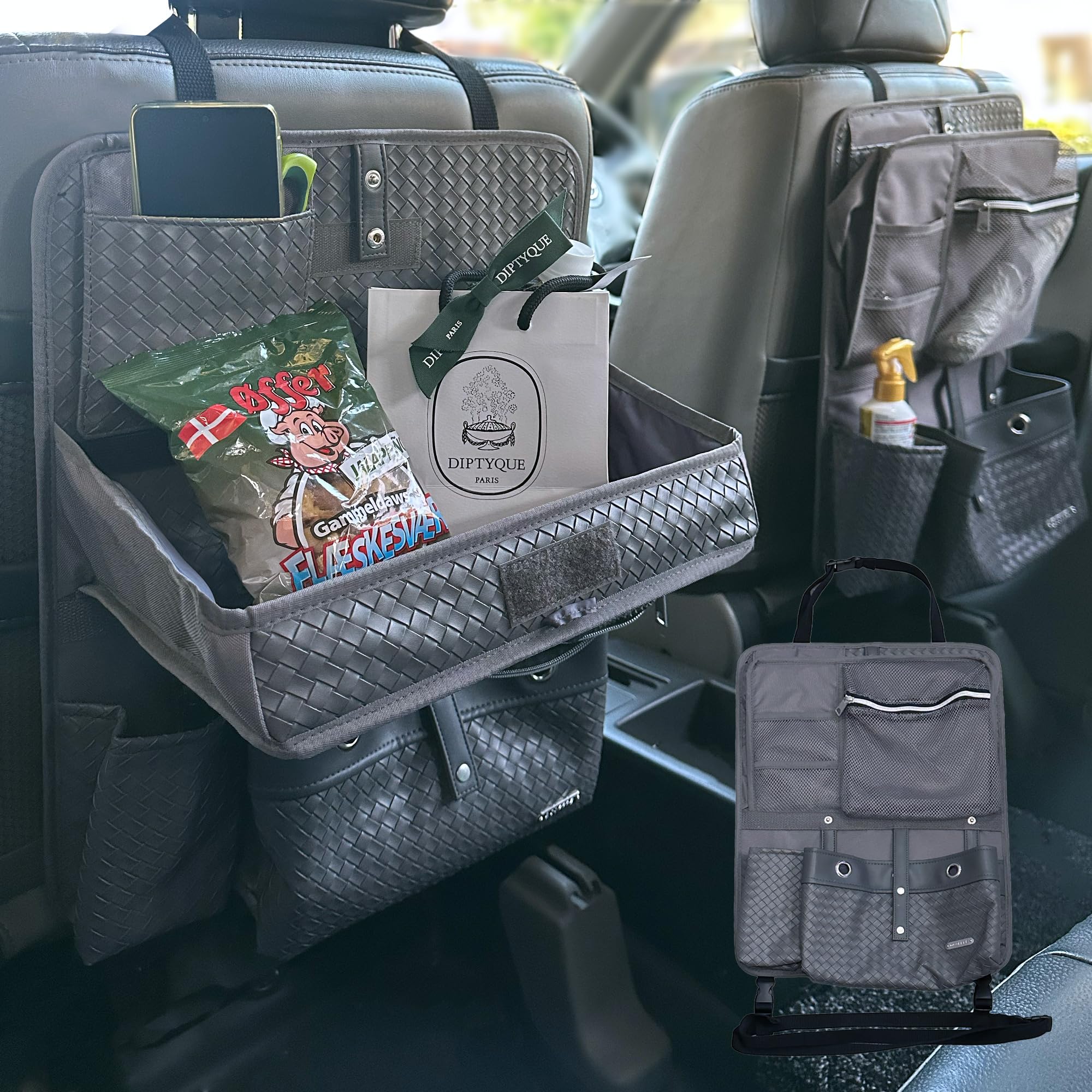 

@COFFRE Car Storage Pocket, Seatback Pocket Multi Car Pocket L Rear Seat Drink Holder, Kick Guard (Keeps small items neatly stored in a car with lot