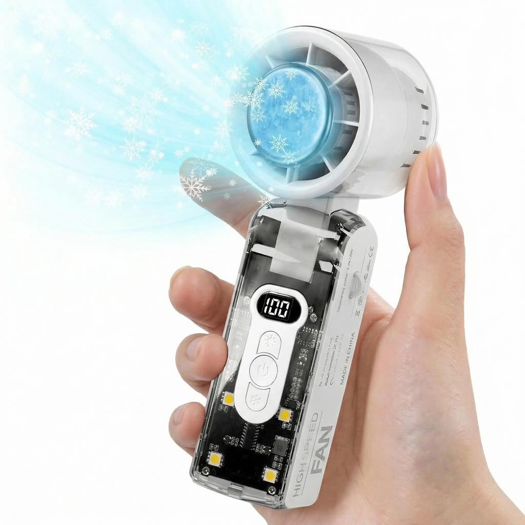 Portable Mini Handheld Fan USB Rechargeable High Speed Folding Cooling Fan with Digital Display & LED Light
