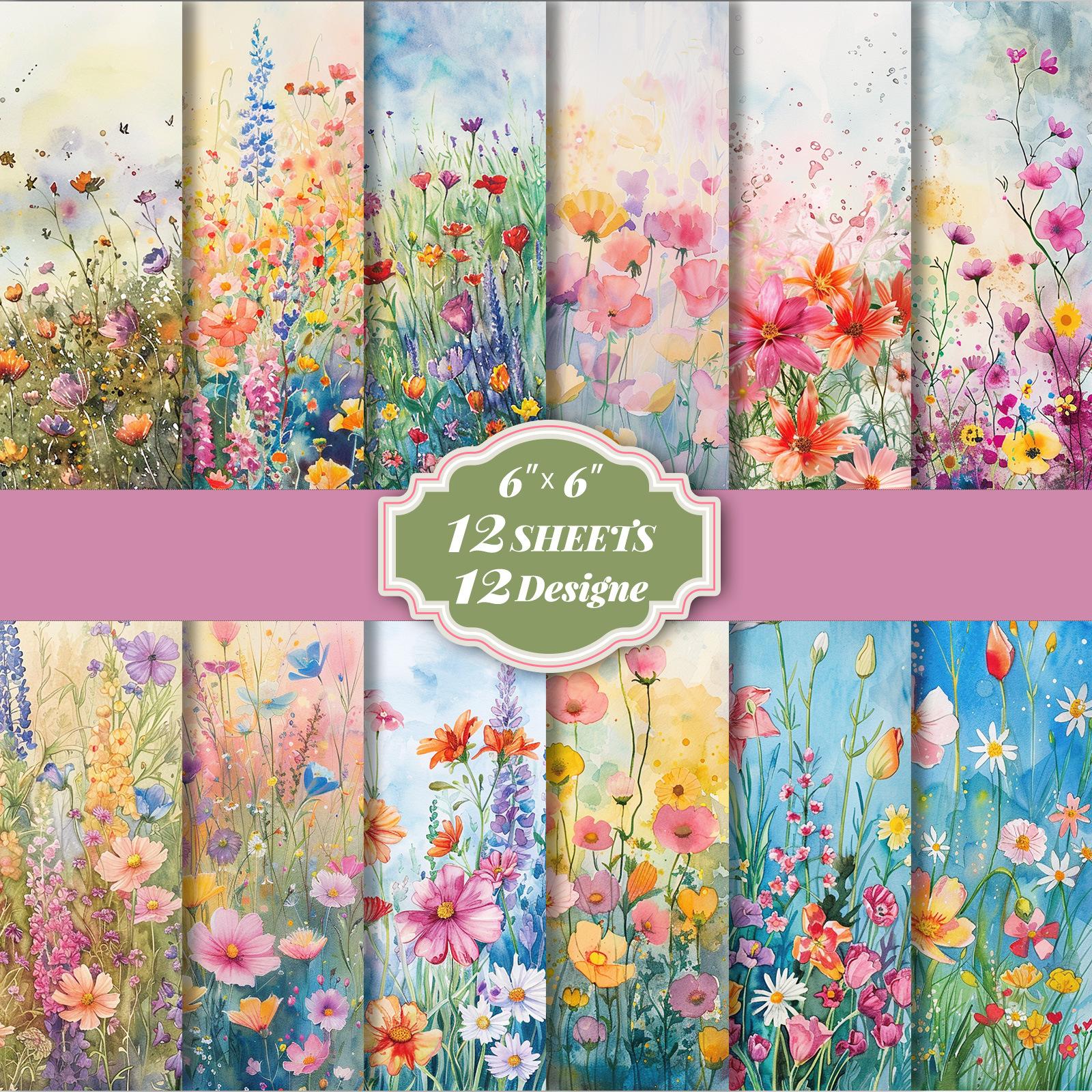 12 Sheets/Pack Of Watercolor Flower Material Paper, Creative And Beautiful, High-Value Handmade Paper-Cut Multi-Functional Paper