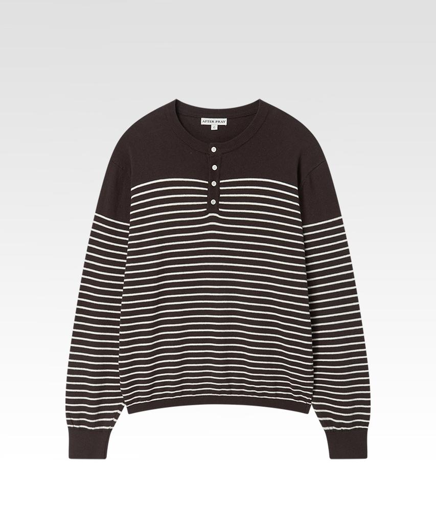 Aepeuteopeulei Stripe Plus Henley Neck Knit Brown