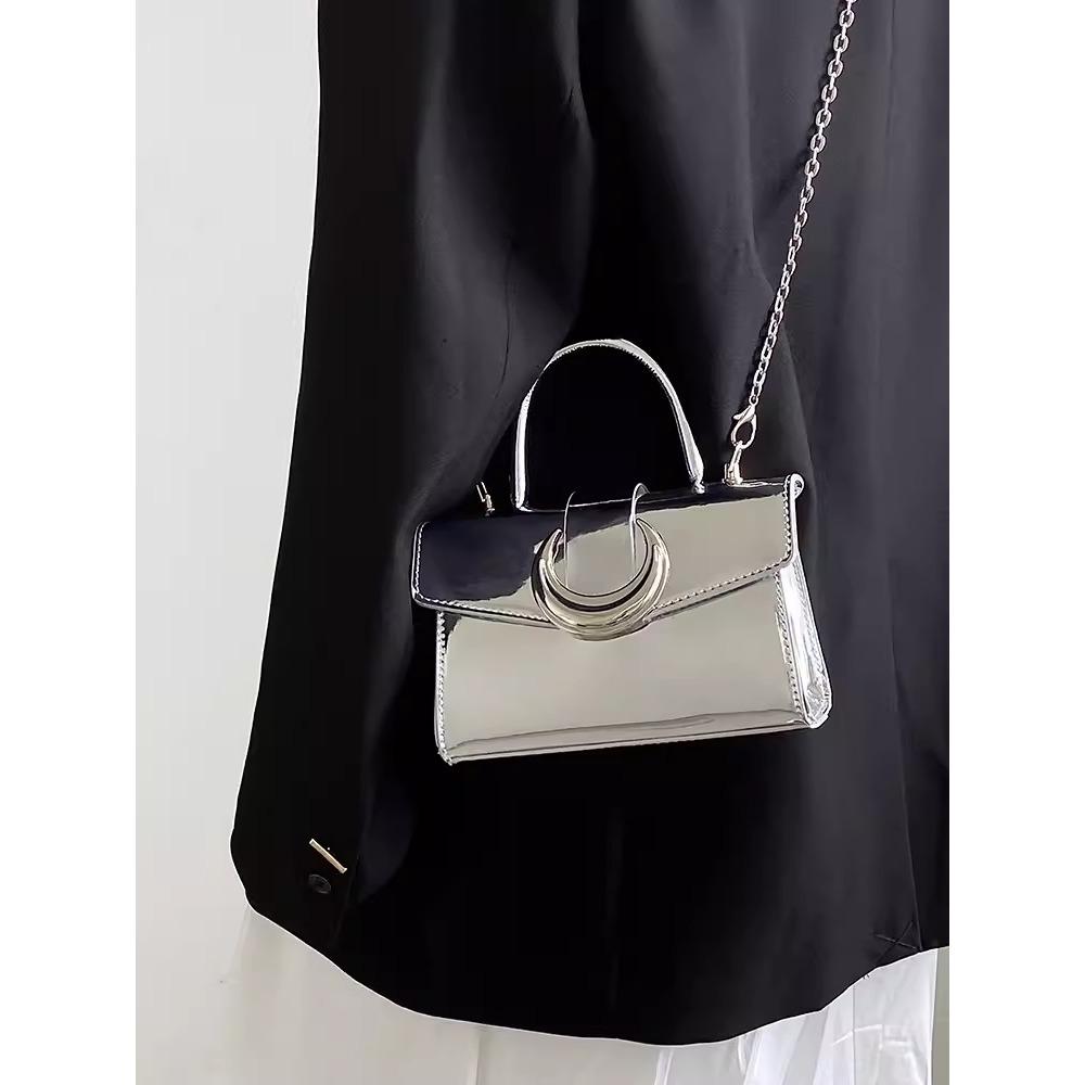 

Premium moon lock bag women s new silver square patent leather bag handbag chain shoulder messenger bag срібний