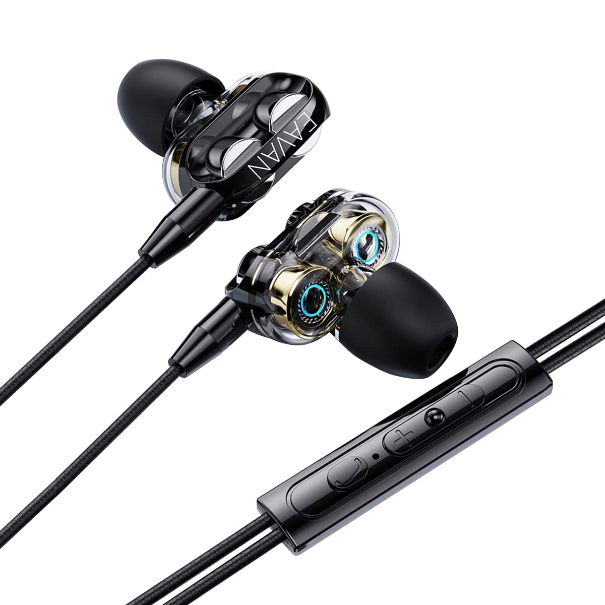 

EAVAN Double Dynamic Driver Wired Earphones, 4 Speakers 4 Cores HiFi In-Ear Earphones, Noise Isolation Headphones with 3.5mm Jack Mic