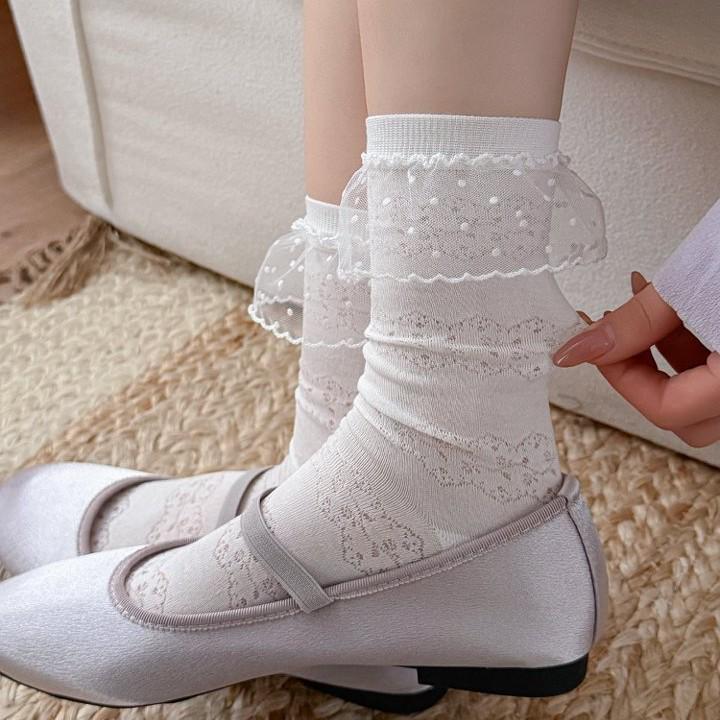 Lolita Lace Mid-Calf Hollow Ballet Socks - Cute JK Princess Style for Spring & Summer
