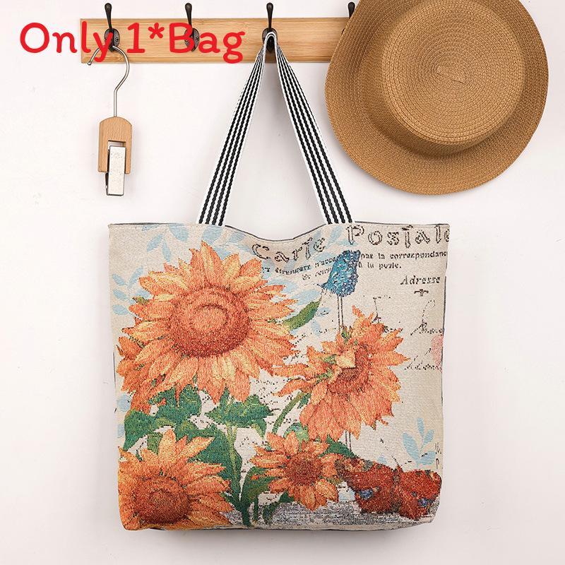Elephant Hello Kitty Butterfly Embroidered Canvas Tote Bag With Seamed Stitching For Daily Use