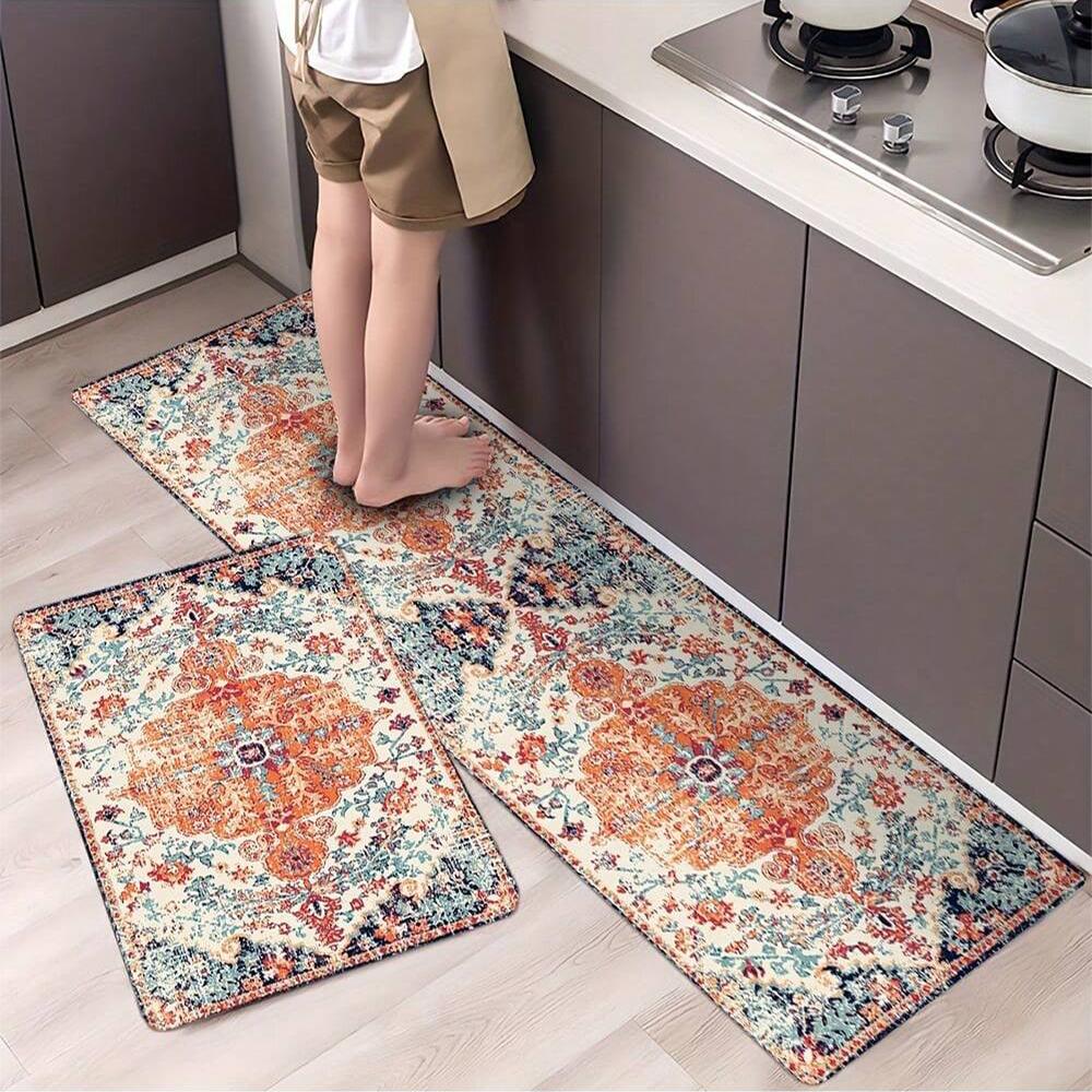 1PC, Retro Bohemian style, kitchen, bathroom, living room ambience decorative carpet mat, washable home decor