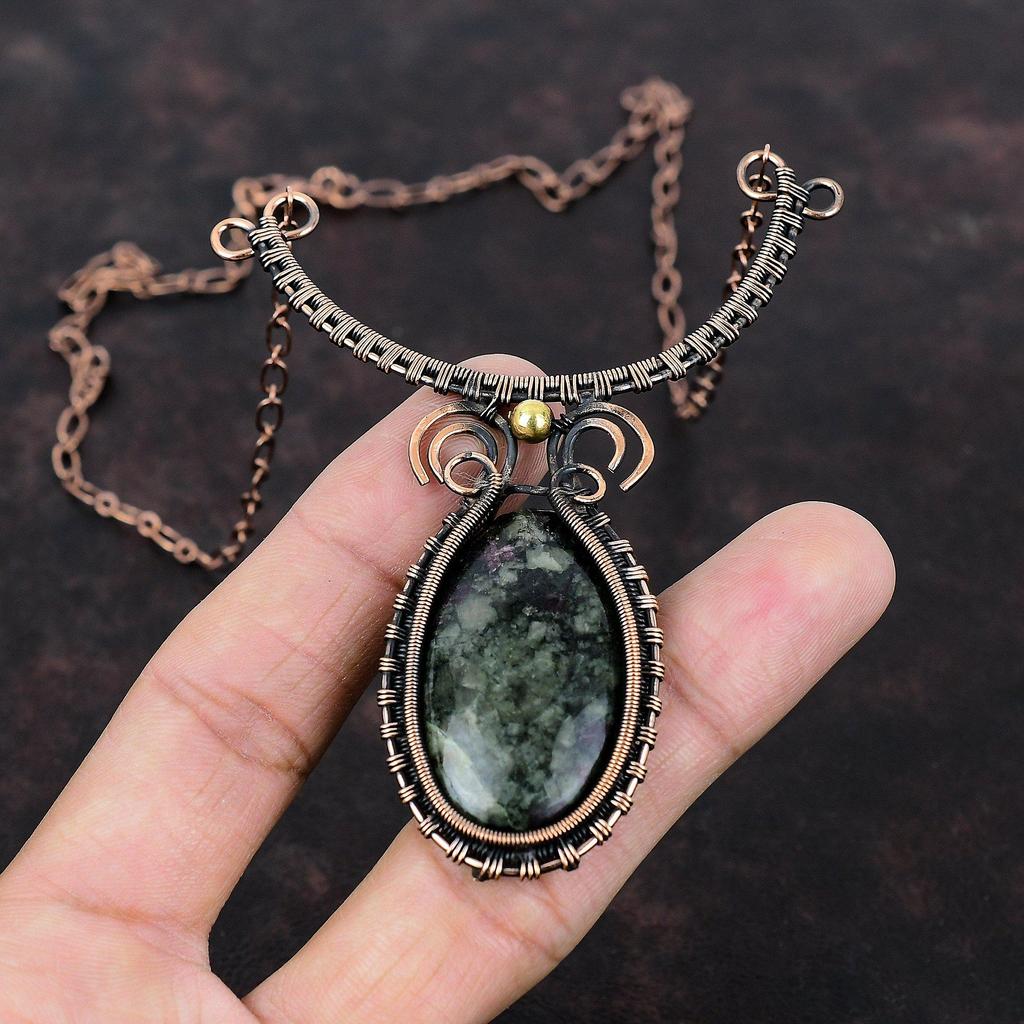 Eudialyte Necklace Copper Wire Wrapped Necklace Handmade Natural Gemstone Jewelry Adjustable Necklace Designer Copper Jewelry Gift For Women