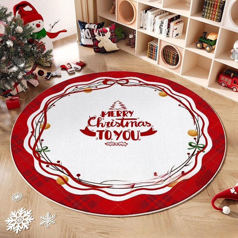 

2025 Fleece Anti-Slip Festive Rug Christmas Series Theme Round Carpet Crystal for Living Room and Bedroom Decoration 60x60cm