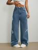 Europe Street Style Bowknot Wide Leg Washed Denim Pants