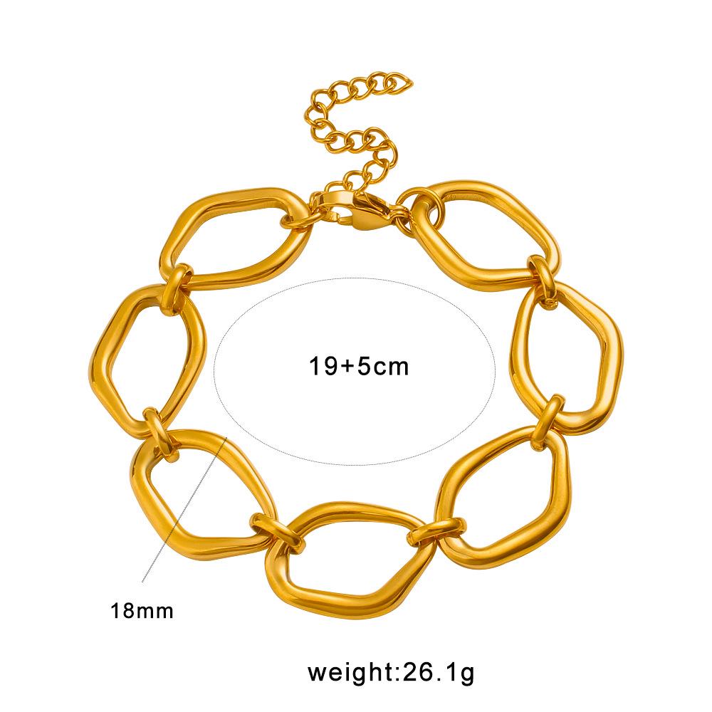 YueShi Stainless Steel Polygon Necklace Bracelet Set Trendy Jewelry