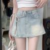 Spicy Girl High-Waisted Lace-Up A-Line Denim Shorts Skirt - Trendy & Versatile for Women