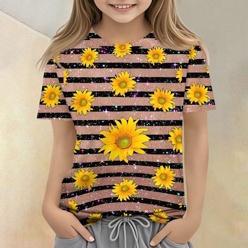 Children's Printed Round Neck Short Sleeved Casual T-shirt