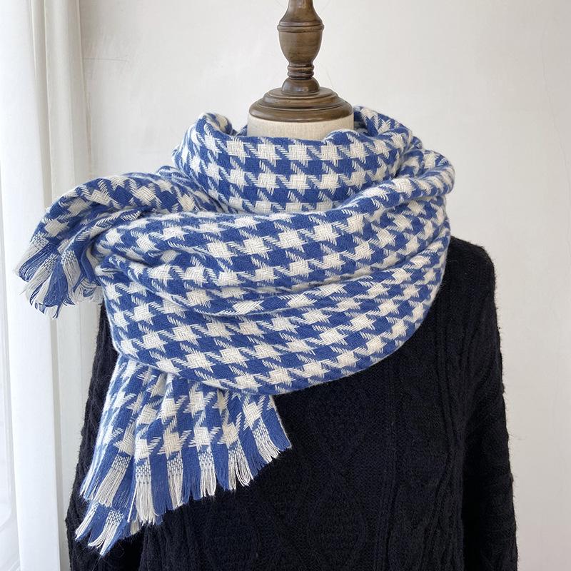 

Клетчатый шарф Женский Зимний Новый Шарф Qiandongge Имитация Кашемира Теплая Шаль с Бахромой Утолщенный 70*200cm