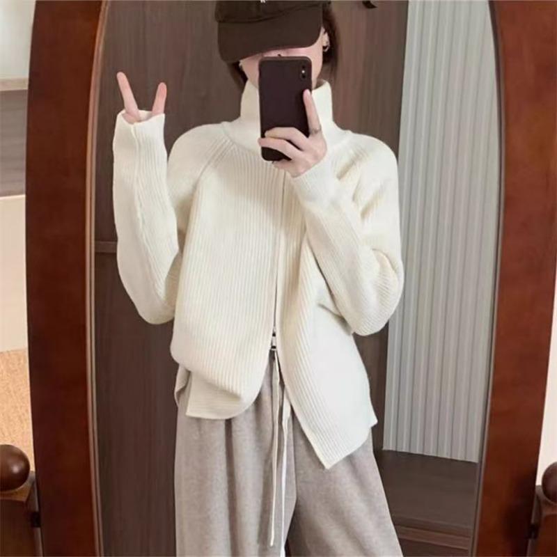 Double Zipper Design Sweater Cardigan Women s New Loose Pit Strip Knitted Sweater Casual Top Jacket One size 2869₽