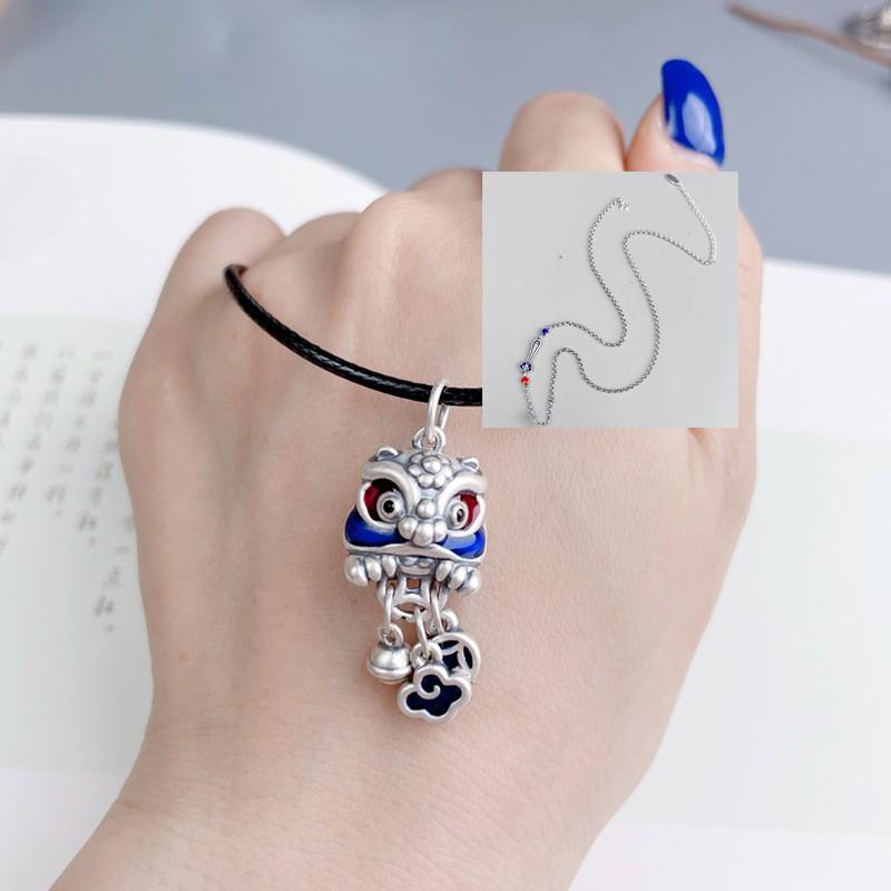 Chinese Lion Dance Pendant Necklace With Tassel Bell Coin Charm Unisex Vintage Style Jewelry