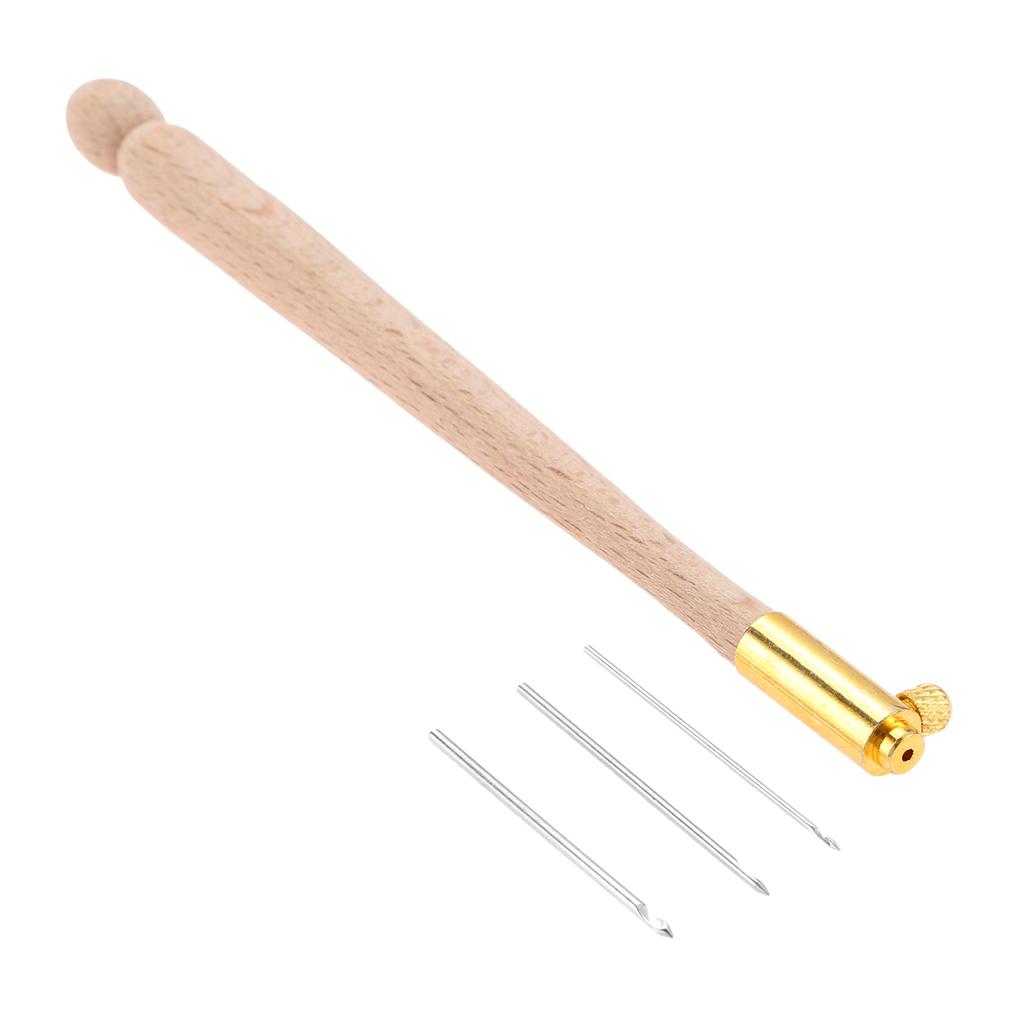 4pcs/kit 110mm French Embroidery Needle Tambour Crochet Hook Wood Handle 3 Needles S Couture Luneville Glitter Bead Too Giftl