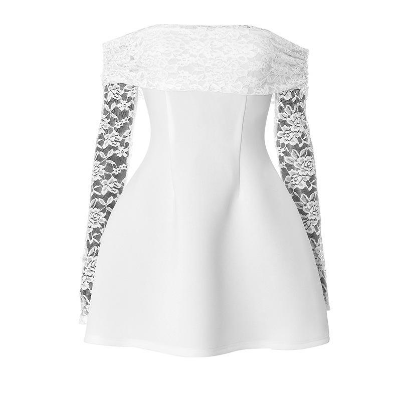 Hot-selling long-sleeved one-word shoulder short skirt, sexy fashion solid color dress, European and American style short dress