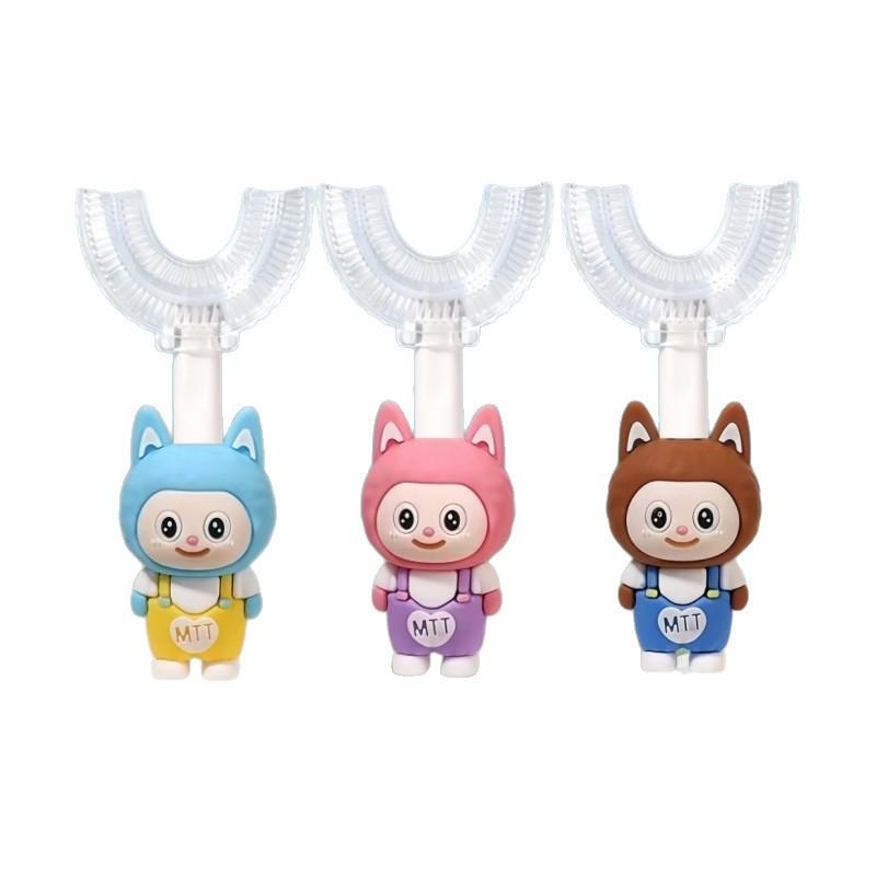 Kids' U-Shaped Soft Bristle Toothbrush with Silicone Head and Cute Non-Slip Handle for Ages 1-12