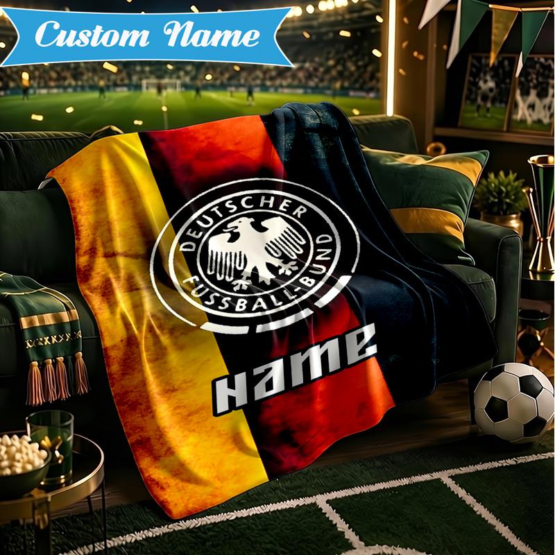 Custom Name German Football Crest Blanket Lightweight Ideal Bedding Blanket Perfect for Travel, Camping, Living Rooms, Sofas, Christmas Gift