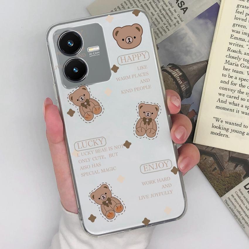 Ultra Thin Clear Phone Cases For Vivo Y22S Y27 Y33 Y35 Y36 Y37 Beautiful Heart Pattern Soft Silicone Super Shockproof Shell For Vivo Handphone Covers