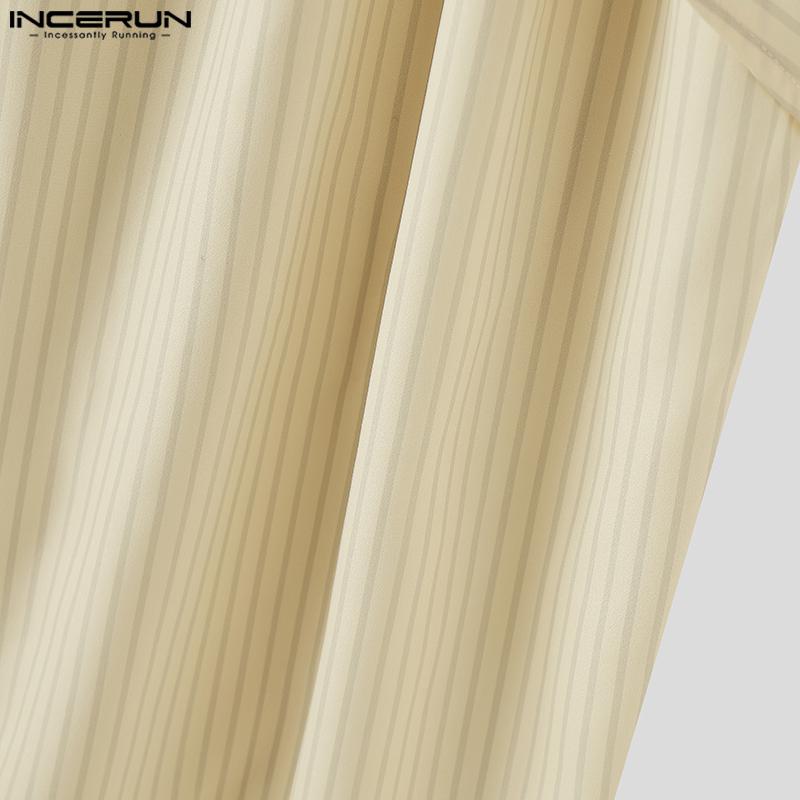 INCERUN Men Twisted Zip-up Waist Ruffled Striped Casual Long Pants Trousers