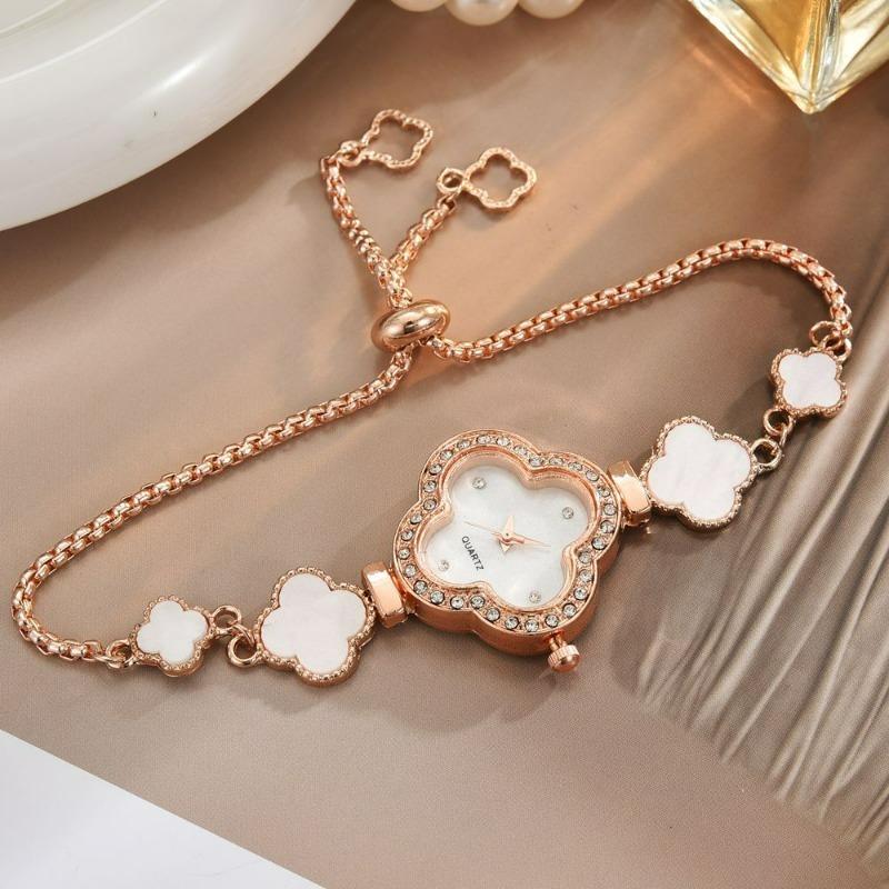 Lättdragen Fyrklöver Armbandsur Dam Grön Diamantbesatt Ljus Lyx Nischad Högklassig Temperament Utsökt