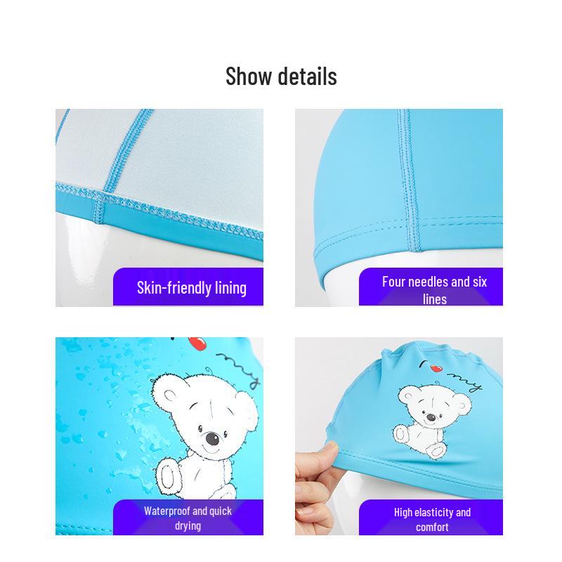 Children's PU Swim Cap: Non-Tightening, Ear-Protecting, Cute Cartoon Design for Boys and Girls.
