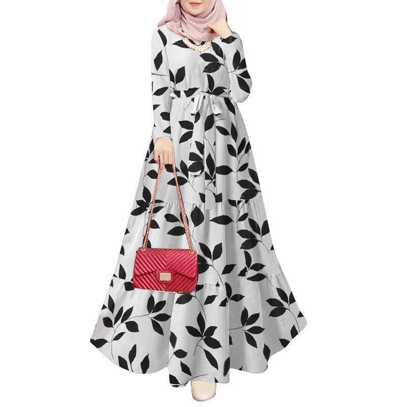 Elegant Floral Plus Size Muslim Women's Loose Dress Robe