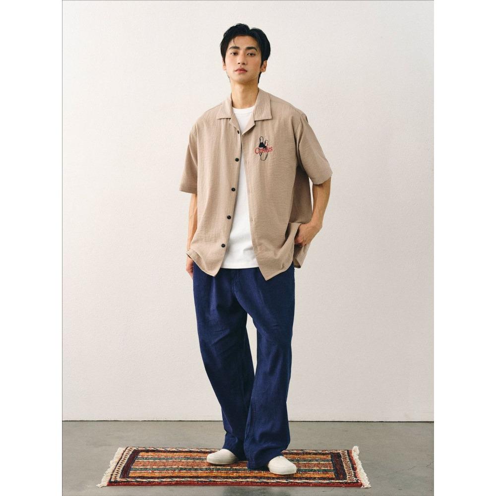 Bowlingová košile s krátkým rukávem Pánská volná letní košile s kubánským límcem Retro vyšívaná