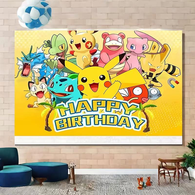 

2D Bright Yellow Group Birthday Banner, Multi-Character Theme Party Decor 47.2x31.5inch/120*80cm