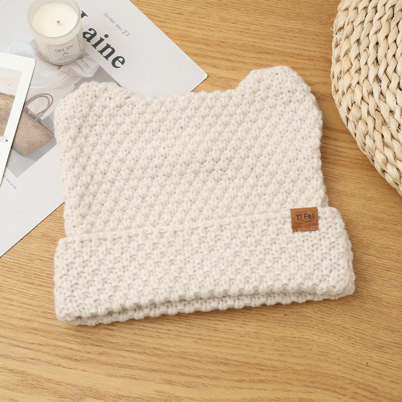 

Осенне-зимние шапки женские милые шапки с кошачьими ушками шерстяные шапки большой окружности головы, подчеркивающие лицо, маленькие вязаные шапки, теплые шапки-бини One Size