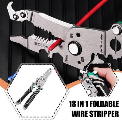 18 In 1 Foldable Wire Stripper Crimper Cable Cutter Pliers Upgraded Multifunctional For Wire Stripping Shearing Cutting Tools