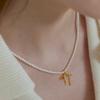 Lewe Tie Ribbon Pearl Necklace (Silver/Gold)