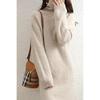 Women's Mid-Length Wool Cashmere Sweater Dress - Bat Sleeve, High Neck, Loose Fit, Autumn/Winter Style