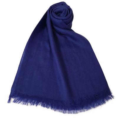 Gorgeous Herringbone Wool Pashmina Stole with Short [NEW COLORS] Fringe, Women's (Indigo Blue)