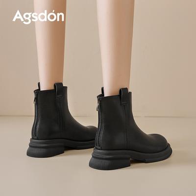 Augustine Martin Boots Women's 2025 New Autumn and Winter Black Thick Heel Skinny Short Boots Platform Chelsea Fashion Boots