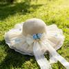 Summer Straw Hat With Lace Bow And Wide Brim For Sun Protection And Beach Vacation
